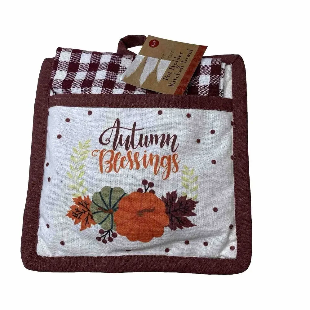 Harvest Collection Kitchen Dish Towel & Pot Holder Autumn Blessings. Brand New